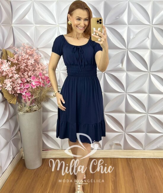 Vestido Mia Comfy em Viscolycra - Azul Marinho - Milla Chic