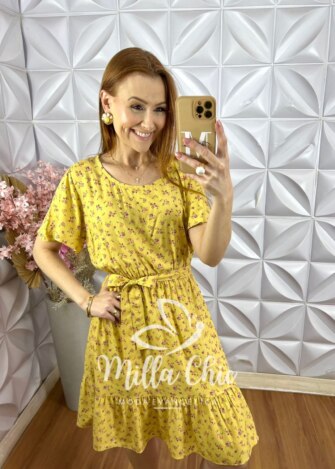 Vestido Noêmia Em Viscolinho - Amarelo Manteiga - Milla Chic