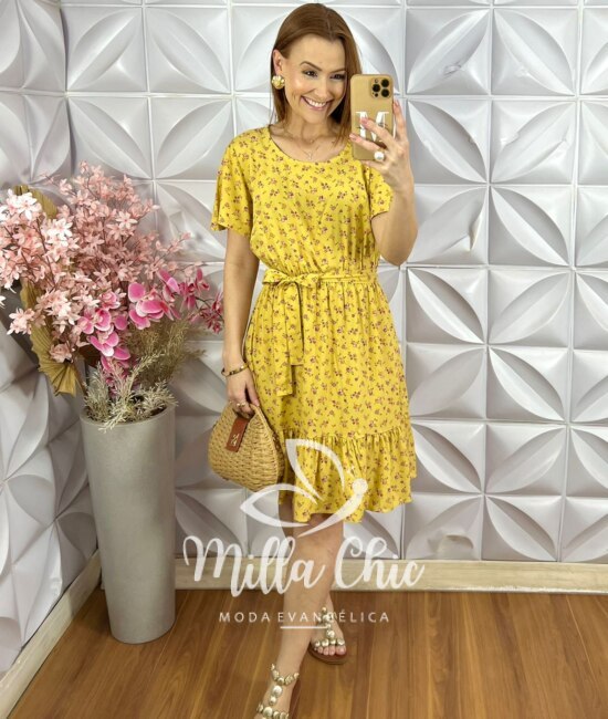 Vestido Noêmia Em Viscolinho - Amarelo Manteiga - Milla Chic