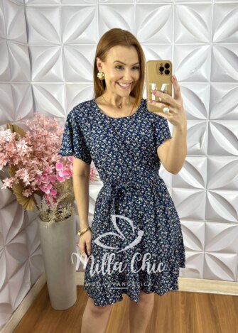 Vestido Noêmia Em Viscolinho - Azul Escuro - Milla Chic