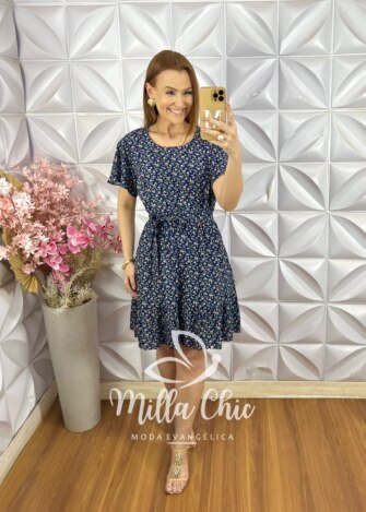 Vestido Noêmia Em Viscolinho - Azul Escuro - Milla Chic