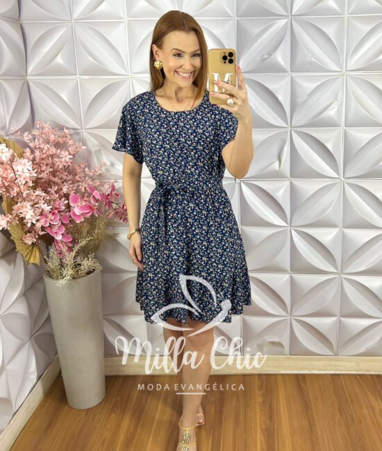 Vestido Noêmia Em Viscolinho - Azul Escuro - Milla Chic