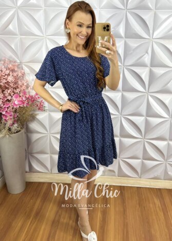 Vestido Noêmia Em Viscolinho - Azul Escuro - Milla Chic