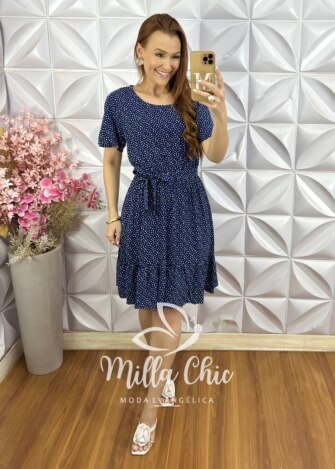 Vestido Noêmia Em Viscolinho - Azul Escuro - Milla Chic