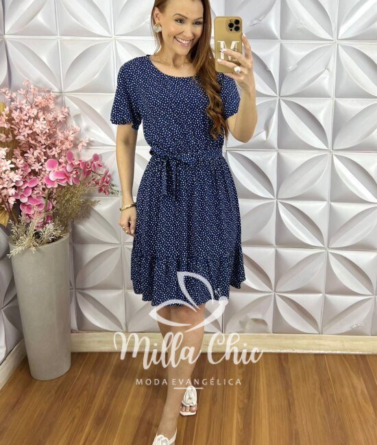 Vestido Noêmia Em Viscolinho - Azul Escuro - Milla Chic