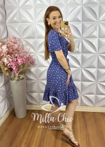 Vestido Noêmia Em Viscolinho - Azul New Blue - Milla Chic