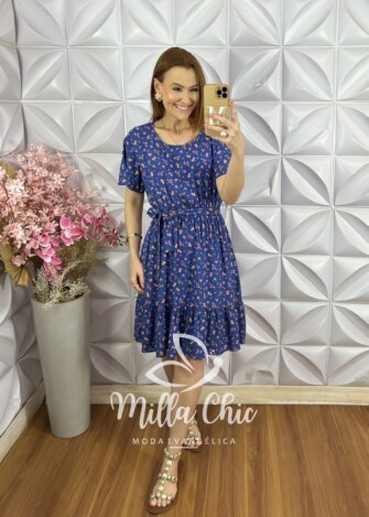 Vestido Noêmia Em Viscolinho - Azul New Blue - Milla Chic