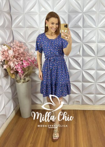 Vestido Noêmia Em Viscolinho - Azul New Blue - Milla Chic