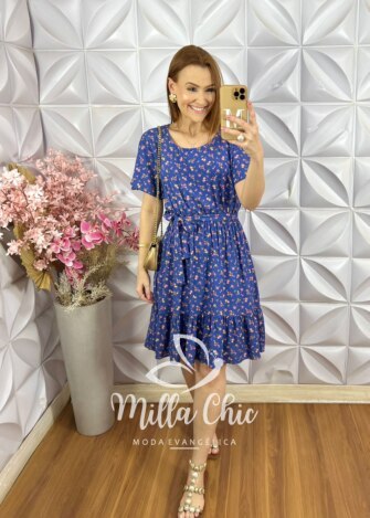 Vestido Noêmia Em Viscolinho - Azul New Blue - Milla Chic
