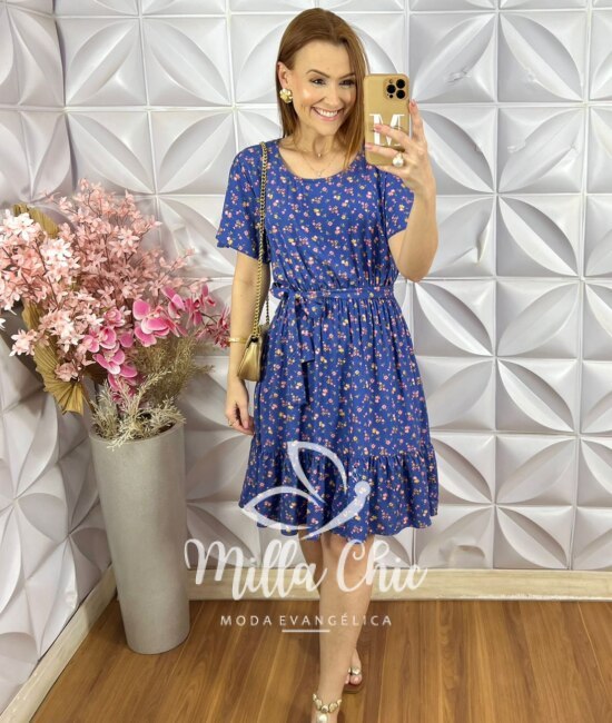 Vestido Noêmia Em Viscolinho - Azul New Blue - Milla Chic