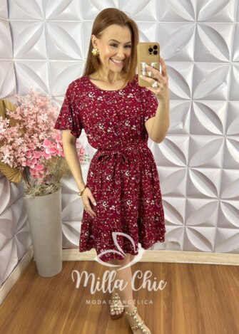 Vestido Noêmia Em Viscolinho - Bordô - Milla Chic