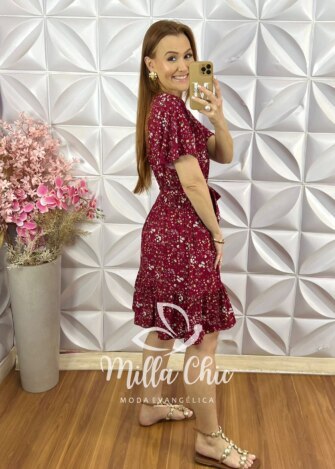 Vestido Noêmia Em Viscolinho - Bordô - Milla Chic