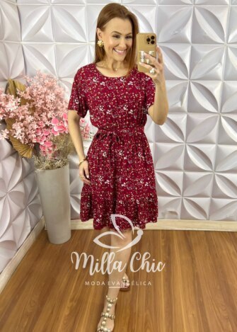 Vestido Noêmia Em Viscolinho - Bordô - Milla Chic