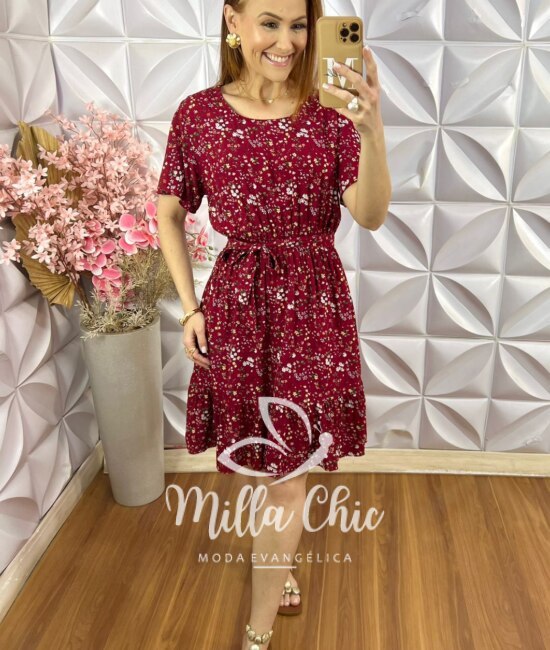 Vestido Noêmia Em Viscolinho - Bordô - Milla Chic