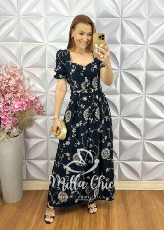 Vestido Rute Bordado - Preto - Milla Chic