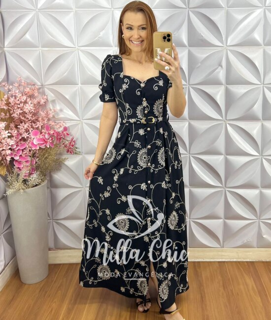 Vestido Rute Bordado - Preto - Milla Chic