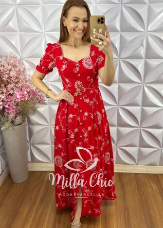 Vestido Rute Bordado - Vermelho - Milla Chic