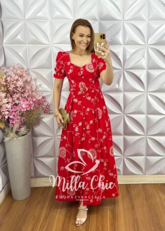 Milla Chic - millachic com br vestido rute bordado vermelho Vestido Rute Bordado - Vermelho - Milla Chic