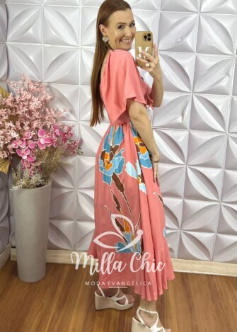 Milla Chic - millachic com br vestido salinas estampado rosa 7 Vestido Salinas Estampado - Rosa Flamingo - Milla Chic