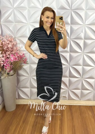 Vestido Sofia em Malha Algodão - Preto - Milla Chic