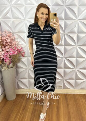 Milla Chic - millachic com br vestido sofia em malha algodao azul copia Vestido Sofia em Malha Algodão - Preto - Milla Chic