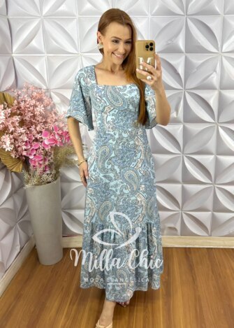 Vestido Tarsila em Viscosarja - Azul - Milla Chic