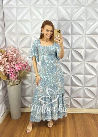 Vestido Tarsila em Viscosarja - Azul - Milla Chic