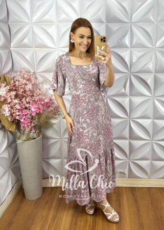 Vestido Tarsila em Viscosarja - Lilás - Milla Chic