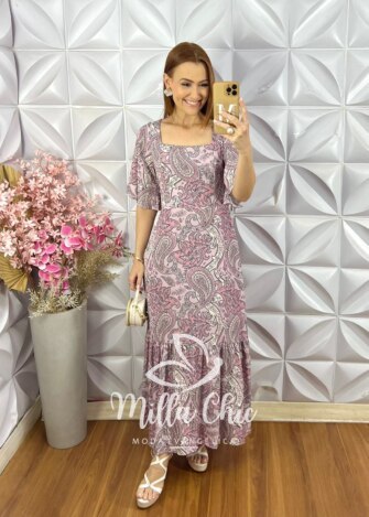 Vestido Tarsila em Viscosarja - Lilás - Milla Chic