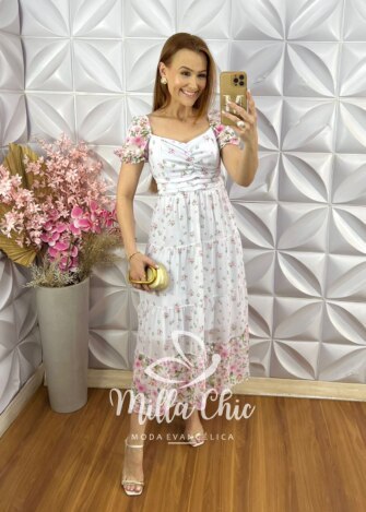 Vestido Yasmin em Chiffon - Branco - Milla Chic
