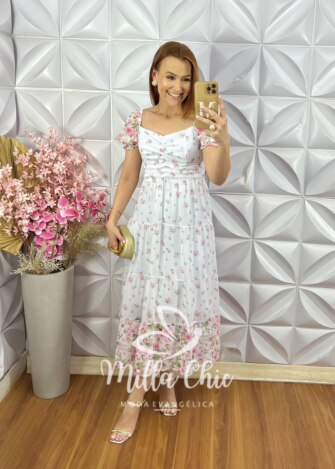 Vestido Yasmin em Chiffon - Branco - Milla Chic