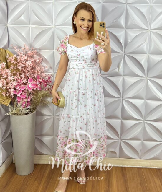 Vestido Yasmin em Chiffon - Branco - Milla Chic