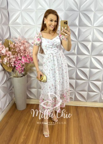 Vestido Yasmin em Chiffon - Branco - Milla Chic