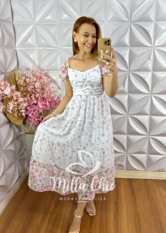 Vestido Yasmin em Chiffon - Branco - Milla Chic
