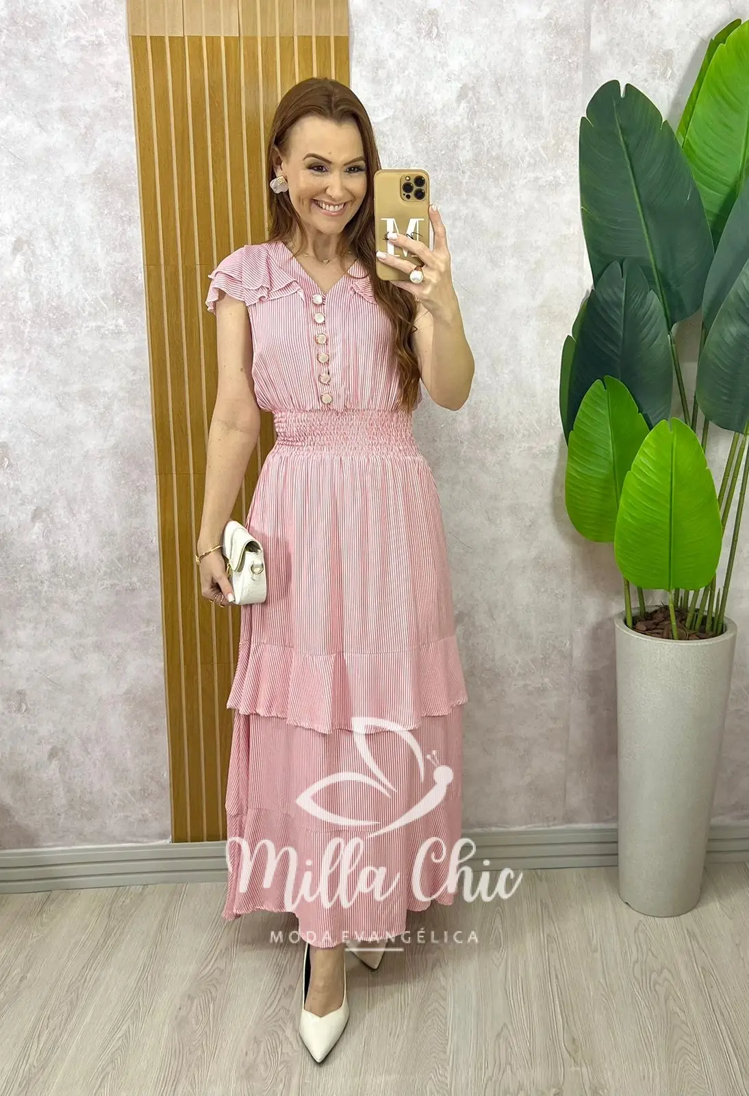 Vestido Eva em Viscolinho Listrado – Vermelho Goiaba – Milla Chic Vestido Eva em Viscolinho Listrado - Vermelho Goiaba - Milla Chic