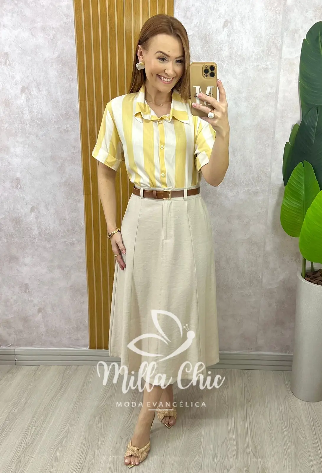 Saia Perla em Alfaiataria Marrant – Natural – Milla Chic Saia Perla em Alfaiataria Marrant - Natural - Milla Chic