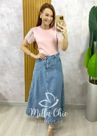 Blusa Adelaide Manga Guipper - Rosa Baby - Milla Chic