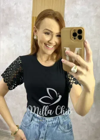 Blusa Adelaide Manga Guipper - Rosa Baby - Milla Chic