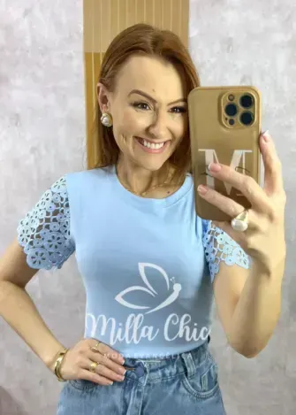 Blusa Adelaide Manga Guipper - Rosa Baby - Milla Chic