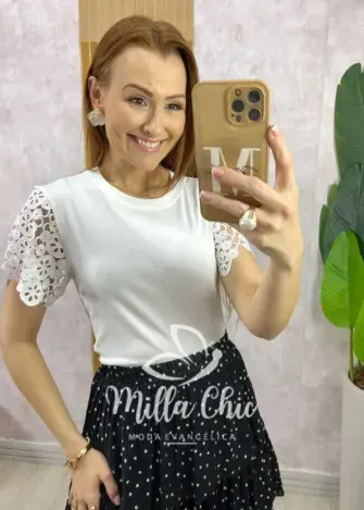 Blusa Adelaide Manga Guipper - Rosa Baby - Milla Chic