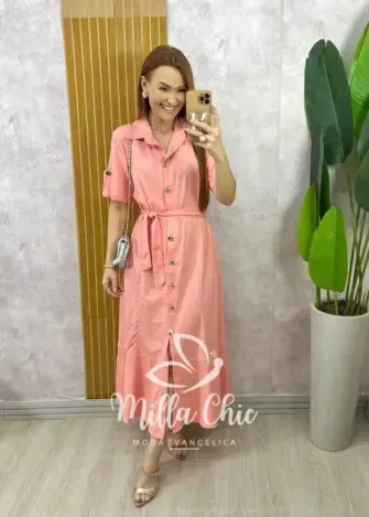 Vestido Lavínia em Linho - Pêssego - Milla Chic
