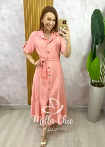 Vestido Lavínia em Linho - Pêssego - Milla Chic