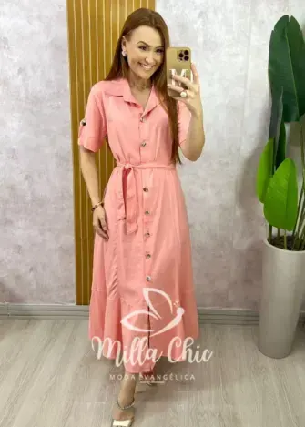 Vestido Lavínia em Linho - Pêssego - Milla Chic