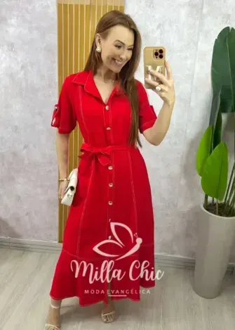Vestido Lavínia em Linho - Pêssego - Milla Chic