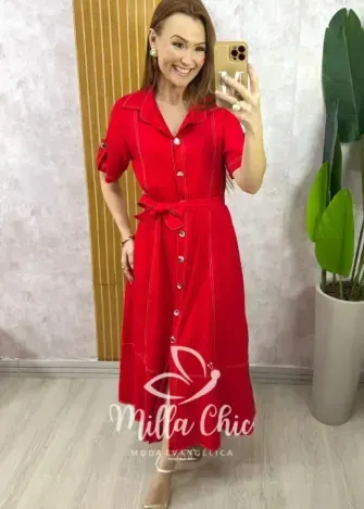 Vestido Lavínia em Linho - Pêssego - Milla Chic