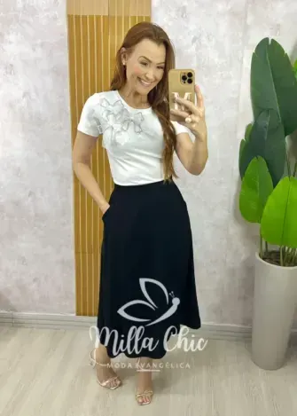 Saia Raquel Em Viscolinho - Preta - Milla Chic