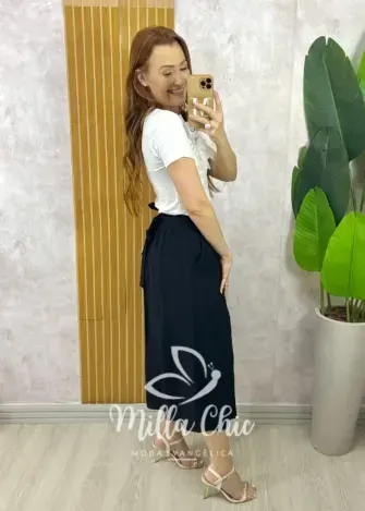 Saia Raquel Em Viscolinho - Preta - Milla Chic