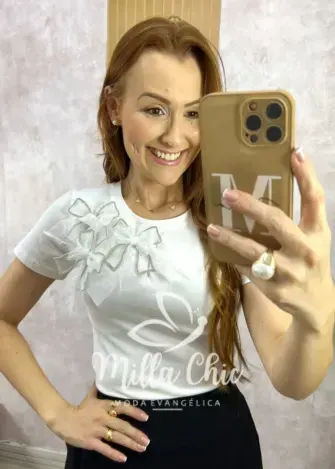 Blusa Sabrina em Algodão com Laço - Branca - Milla Chic