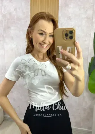 Blusa Sabrina em Algodão com Laço - Branca - Milla Chic