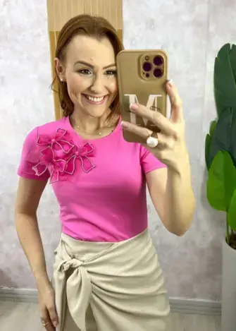 Blusa Sabrina Em Algodão Com Laço - Rosa Barbie - Milla Chic